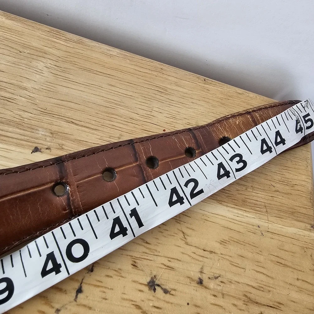 Brighton Mens 42‎ Brown Leather Woven Stretch Belt Gold Buckle Croc Trim 3350